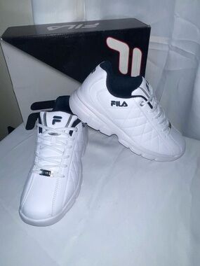 FILA White Sneakers with Black Collar and Logo